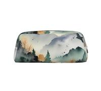 PPTHSNVB Pencil Case Mountain birds watercolor Pencil Pouch with Zipper Pencil Bag Large Capacity Leather Pencil Pouch Portable Makeup Bag for Women Men