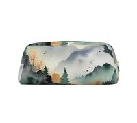 PPTHSNVB Pencil Case Mountain birds watercolor Pencil Pouch with Zipper Pencil Bag Large Capacity Leather Pencil Pouch Portable Makeup Bag for Women Men