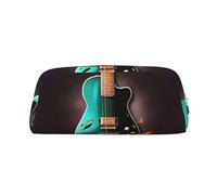 PPTHSNVB Pencil Case Music Green Guitar Pencil Pouch with Zipper Pencil Bag Large Capacity Leather Pencil Pouch Portable Makeup Bag for Women Men