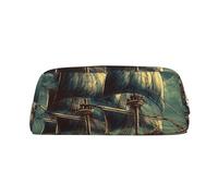 PPTHSNVB Pencil Case Nautical Vintage Sailing Pirate Ship Pencil Pouch with Zipper Pencil Bag Large Capacity Leather Pencil Pouch Portable Makeup Bag for Women Men