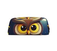 PPTHSNVB Pencil Case Owl and Yellow Moon Pencil Pouch with Zipper Pencil Bag Large Capacity Leather Pencil Pouch Portable Makeup Bag for Women Men