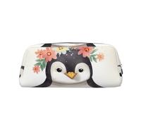 PPTHSNVB Pencil Case Penguin Wearing Flowers Pencil Pouch with Zipper Pencil Bag Large Capacity Leather Pencil Pouch Portable Makeup Bag for Women Men
