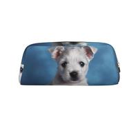 PPTHSNVB Pencil Case Puppy Blue Rose Pencil Pouch with Zipper Pencil Bag Large Capacity Leather Pencil Pouch Portable Makeup Bag for Women Men