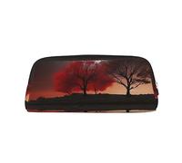 PPTHSNVB Pencil Case Red Tree Lake Moon Pencil Pouch with Zipper Pencil Bag Large Capacity Leather Pencil Pouch Portable Makeup Bag for Women Men