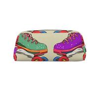 PPTHSNVB Pencil Case Retro Colorful Roller Skates Pencil Pouch with Zipper Pencil Bag Large Capacity Leather Pencil Pouch Portable Makeup Bag for Women Men