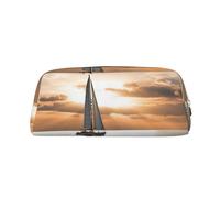 PPTHSNVB Pencil Case Sailing Boat on the Sea Pencil Pouch with Zipper Pencil Bag Large Capacity Leather Pencil Pouch Portable Makeup Bag for Women Men