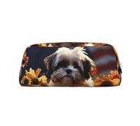 PPTHSNVB Pencil Case Shih Tzu dog and flowers Pencil Pouch with Zipper Pencil Bag Large Capacity Leather Pencil Pouch Portable Makeup Bag for Women Men
