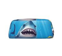 PPTHSNVB Pencil Case Smiling Shark Pencil Pouch with Zipper Pencil Bag Large Capacity Leather Pencil Pouch Portable Makeup Bag for Women Men