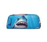 PPTHSNVB Pencil Case Smiling Shark Pencil Pouch with Zipper Pencil Bag Large Capacity Leather Pencil Pouch Portable Makeup Bag for Women Men