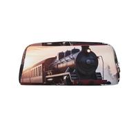 PPTHSNVB Pencil Case Steam Train Depart Sunset Pencil Pouch with Zipper Pencil Bag Large Capacity Leather Pencil Pouch Portable Makeup Bag for Women Men