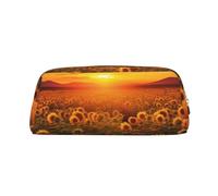 PPTHSNVB Pencil Case Sunflower Field Sunset Sea of Flowers Pencil Pouch with Zipper Pencil Bag Large Capacity Leather Pencil Pouch Portable Makeup Bag for Women Men