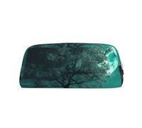 PPTHSNVB Pencil Case Teal Tree in Moonlight Pencil Pouch with Zipper Pencil Bag Large Capacity Leather Pencil Pouch Portable Makeup Bag for Women Men