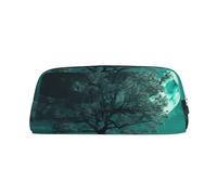 PPTHSNVB Pencil Case Teal Tree in Moonlight Pencil Pouch with Zipper Pencil Bag Large Capacity Leather Pencil Pouch Portable Makeup Bag for Women Men
