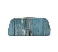PPTHSNVB Pencil Case Vintage Blue Wood Pencil Pouch with Zipper Pencil Bag Large Capacity Leather Pencil Pouch Portable Makeup Bag for Women Men
