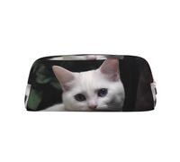 PPTHSNVB Pencil Case White Cat Pencil Pouch with Zipper Pencil Bag Large Capacity Leather Pencil Pouch Portable Makeup Bag for Women Men