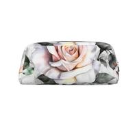 PPTHSNVB Pencil Case White Watercolor Floral Rose Pencil Pouch with Zipper Pencil Bag Large Capacity Leather Pencil Pouch Portable Makeup Bag for Women Men
