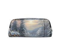 PPTHSNVB Pencil Case Winter Snow Scene Pencil Pouch with Zipper Pencil Bag Large Capacity Leather Pencil Pouch Portable Makeup Bag for Women Men
