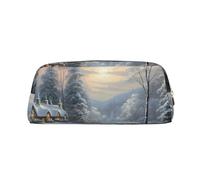 PPTHSNVB Pencil Case Winter Snow Scene Pencil Pouch with Zipper Pencil Bag Large Capacity Leather Pencil Pouch Portable Makeup Bag for Women Men