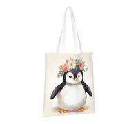 PPTHSNVB Penguin Wearing Flowers Canvas Tote Bag for Women Reusable Shopping Grocery Bags with Handles Cloth bags