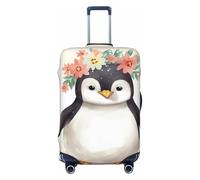PPTHSNVB Penguin Wearing Flowers Luggage Covers for Suitcase Elastic Suitcase Cover Protector Dustproof Anti-Scratch Thicken Travel Luggage Cover Washable Baggage Covers Fit 18-32 Inch Luggage, Black