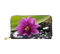 PPTHSNVB Red Flower on Black Women's Wallet Large Capacity Credit Card Holder Zip Phone Clutch Ladies Travel Purse, Purple Flower With Black Stone, One Size, Classic
