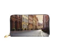 PPTHSNVB Red Flower on Black Women's Wallet Large Capacity Credit Card Holder Zip Phone Clutch Ladies Travel Purse, Poland's Historic Center Street, One Size, Classic