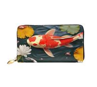 PPTHSNVB Red Flower on Black Women's Wallet Large Capacity Credit Card Holder Zip Phone Clutch Ladies Travel Purse, Red Carp Fish, One Size, Classic