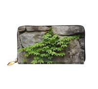 PPTHSNVB Red Flower on Black Women's Wallet Large Capacity Credit Card Holder Zip Phone Clutch Ladies Travel Purse, Plant On Stone Wall, One Size, Classic