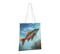 PPTHSNVB Safflower Flying Fish Canvas Tote Bag for Women Reusable Shopping Grocery Bags with Handles Cloth bags