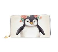 PPTHSNVB Ski Lift With Fir Tree Women's Wallet Large Capacity Credit Card Holder Zip Phone Clutch Ladies Travel Purse, Penguin Wearing Flowers, One Size, Classic