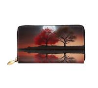 PPTHSNVB Spring Flowers Women's Wallet Large Capacity Credit Card Holder Zip Phone Clutch Ladies Travel Purse, Red Tree Lake Moon, One Size, Classic