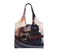 PPTHSNVB Steam Train Depart Sunset Canvas Tote Bag for Women Reusable Shopping Grocery Bags with Handles Cloth bags