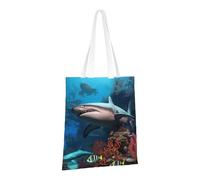PPTHSNVB Submarine Shark Coral Canvas Tote Bag for Women Reusable Shopping Grocery Bags with Handles Cloth bags