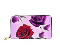 PPTHSNVB Submarine Shark Coral Women's Wallet Large Capacity Credit Card Holder Zip Phone Clutch Ladies Travel Purse, Red And Purple Roses, One Size, Classic