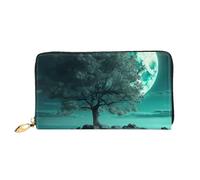 PPTHSNVB Summer Floral Daisies Flower Women's Wallet Large Capacity Credit Card Holder Zip Phone Clutch Ladies Travel Purse, Teal Tree In Moonlight, One Size, Classic