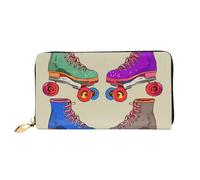 PPTHSNVB Summer Floral Daisies Flower Women's Wallet Large Capacity Credit Card Holder Zip Phone Clutch Ladies Travel Purse, Retro Colorful Roller Skates, One size