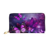 PPTHSNVB Sunflower Field Sunset Sea of Flowers Women's Wallet Large Capacity Credit Card Holder Zip Phone Clutch Ladies Travel Purse, Purple Butterflies, One Size, Classic