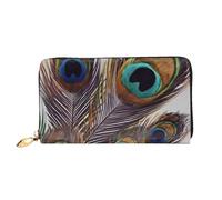 PPTHSNVB Sunflower Field Sunset Sea of Flowers Women's Wallet Large Capacity Credit Card Holder Zip Phone Clutch Ladies Travel Purse, Peacock Feather, One Size, Classic