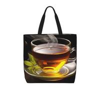 PPTHSNVB Tote Bag for Women Reusable Shopping Grocery Bags Cup of Tea Shoulder Bags Handbag Weekender Bag