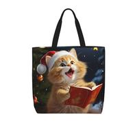 PPTHSNVB Tote Bag for Women Reusable Shopping Grocery Bags Cute Cat Sing Christmas Carols Shoulder Bags Handbag Weekender Bag