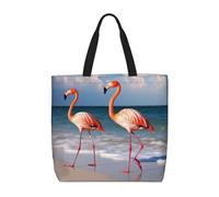 PPTHSNVB Tote Bag for Women Reusable Shopping Grocery Bags Flamingo Walking on The Beach Shoulder Bags Handbag Weekender Bag