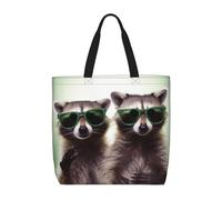 PPTHSNVB Tote Bag for Women Reusable Shopping Grocery Bags Funny Raccoon Green Sunglasses Shoulder Bags Handbag Weekender Bag