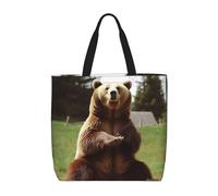 PPTHSNVB Tote Bag for Women Reusable Shopping Grocery Bags Hi Bear Sit on the lawn Shoulder Bags Handbag Weekender Bag