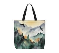 PPTHSNVB Tote Bag for Women Reusable Shopping Grocery Bags Mountain birds watercolor Shoulder Bags Handbag Weekender Bag