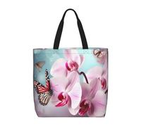 PPTHSNVB Tote Bag for Women Reusable Shopping Grocery Bags Orchid Flower Butterfly Soft Fresh Spring Shoulder Bags Handbag Weekender Bag