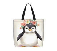 PPTHSNVB Tote Bag for Women Reusable Shopping Grocery Bags Penguin Wearing Flowers Shoulder Bags Handbag Weekender Bag