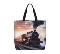 PPTHSNVB Tote Bag for Women Reusable Shopping Grocery Bags Steam Train Depart Sunset Shoulder Bags Handbag Weekender Bag