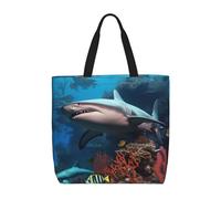 PPTHSNVB Tote Bag for Women Reusable Shopping Grocery Bags Submarine Shark Coral Shoulder Bags Handbag Weekender Bag