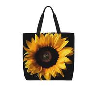 PPTHSNVB Tote Bag for Women Reusable Shopping Grocery Bags Sunflower on Black Background Shoulder Bags Handbag Weekender Bag