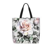 PPTHSNVB Tote Bag for Women Reusable Shopping Grocery Bags White Watercolor Floral Rose Shoulder Bags Handbag Weekender Bag